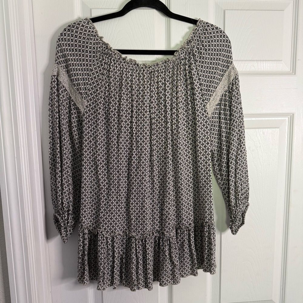 Vintage America Blues Women's Lagenlook Cream Blouse with Lace Details L - Picture 4 of 8